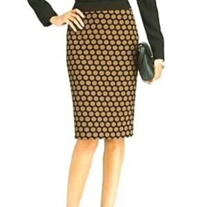 Talbots Size 4 Brown Tan Polka Dot Pencil Skirt Quiet Luxury Chic Career Knee